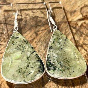 Healer Crystal Yellow Green Prehnite Earrings 2”